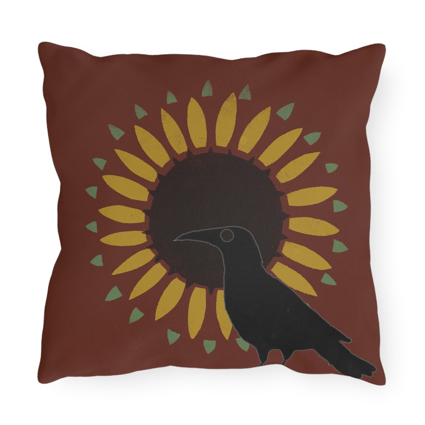 Crow on Sunflower Stencil on Red Outdoor Pillows
