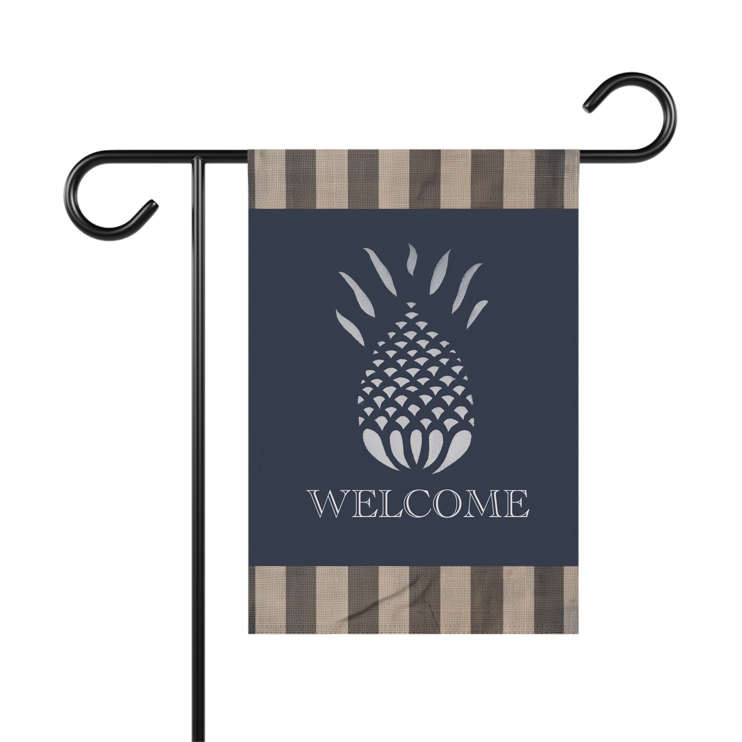 Blue and White Stripped Stencil Pineapple Garden & House Banner