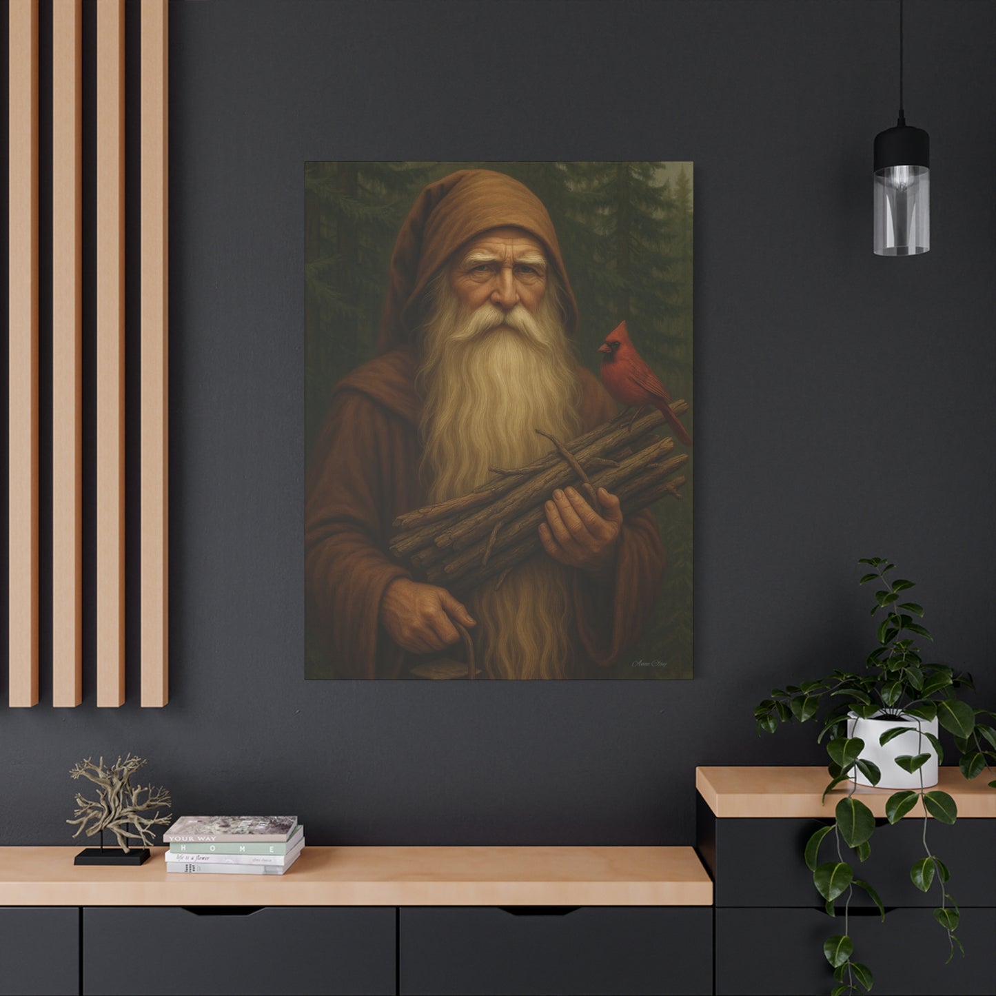 Old World Santa Rustic Nature Wall Art, Canvas Print, Forest Vibes, Perfect Gift for Nature Lovers, Home Decor, Woodland Theme, Cardinal Bird Decor