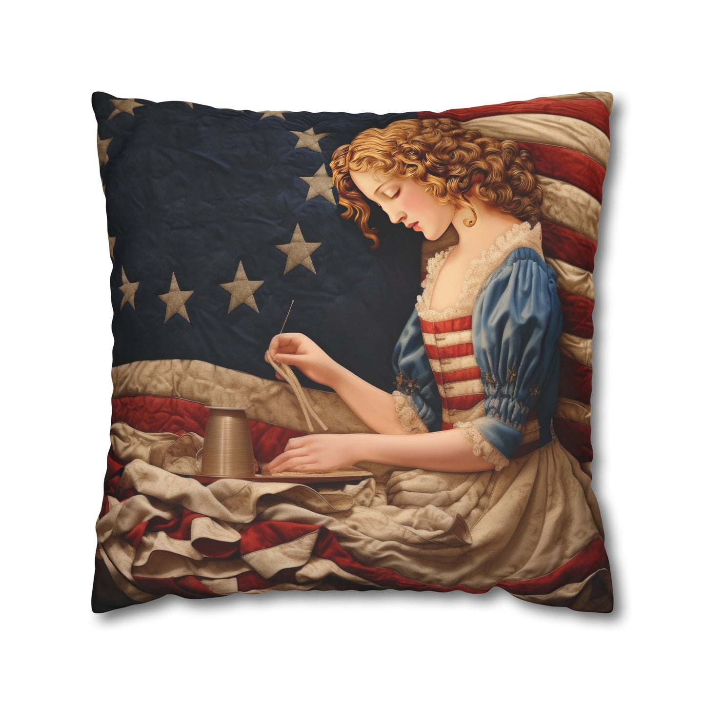 Faux Quilted Betsy Ross Square Poly Canvas Pillowcase