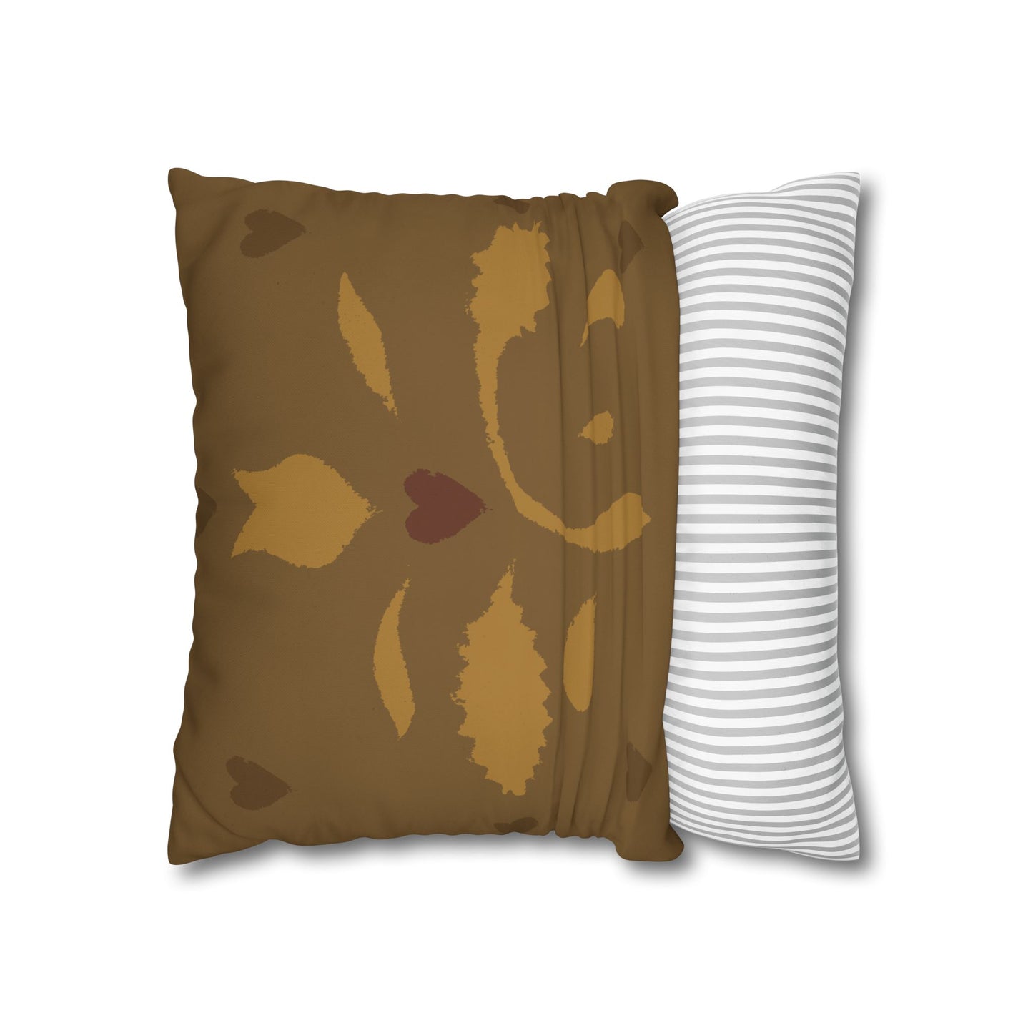 Leaves and Hearts Stencil Square Poly Canvas Pillowcase