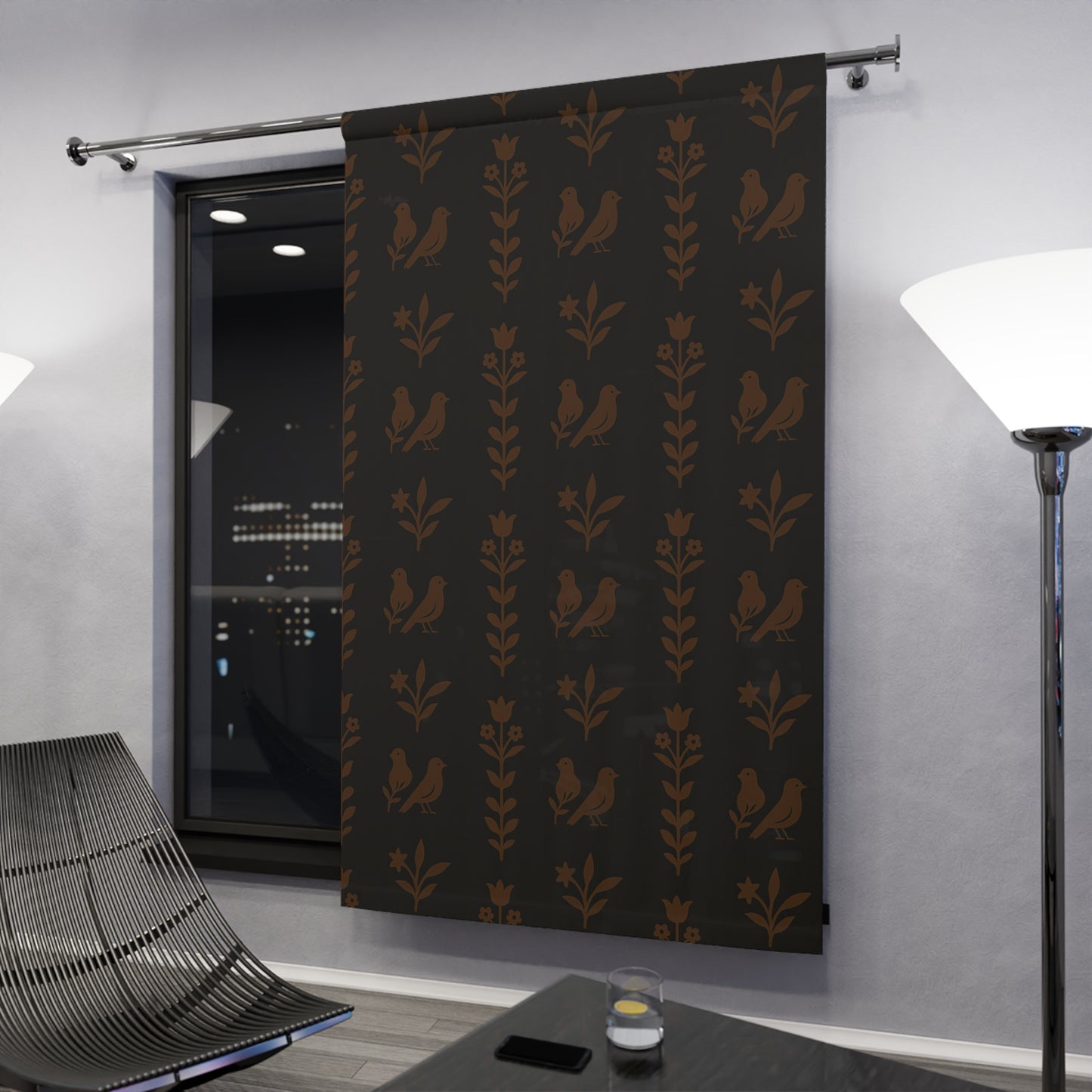 Elegant Floral Curtain, Bohemian Home Decor, Window Drapes, Minimalist Room Accessories, Bird Pattern, Modern Interior Design