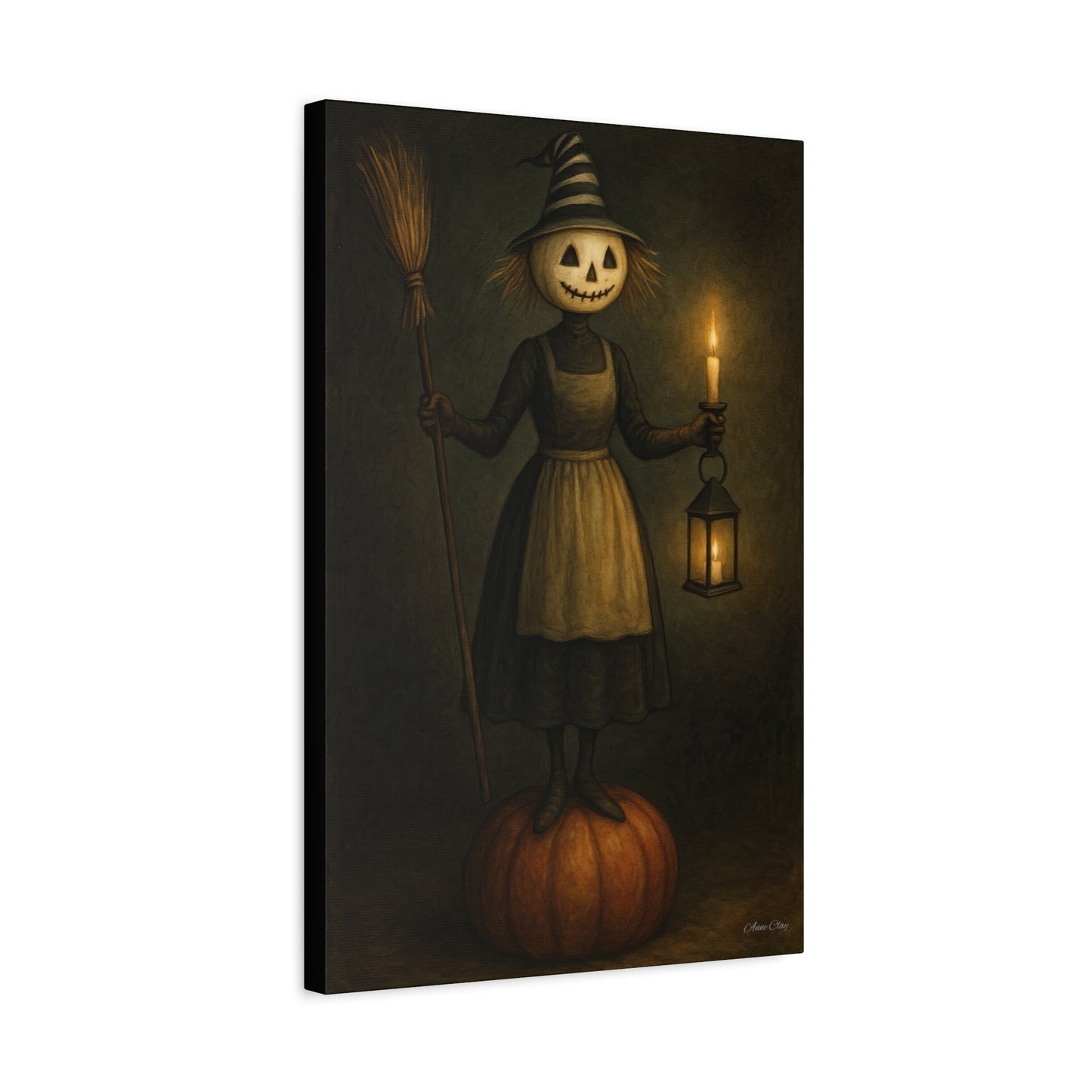 Halloween Witch Canvas Art Print, Spooky Home Decor, Pumpkin Lantern Wall Art, Fall Decoration, Halloween Gift