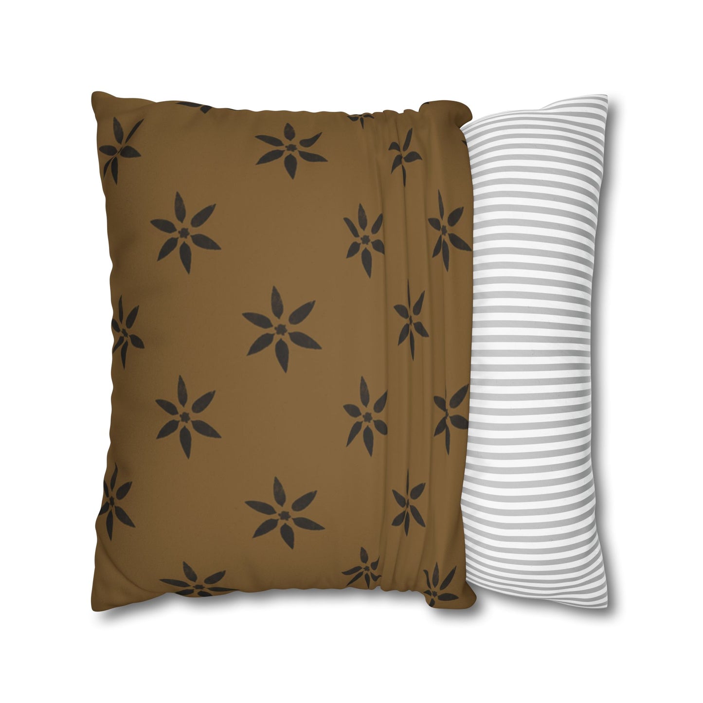 Black Petal Stencil on Deep Gold Faux Suede Square Pillowcase