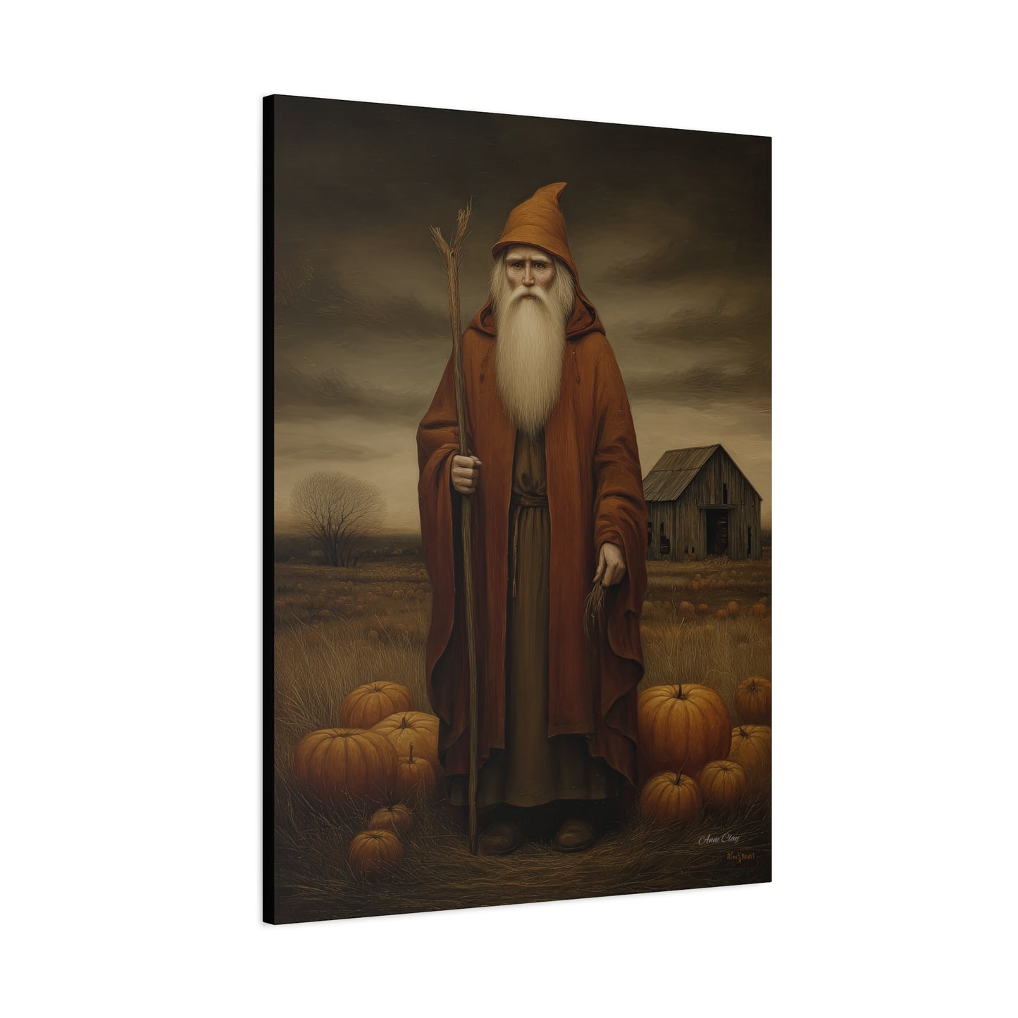 Autumn Santa Canvas Art Print, Fall Decor,