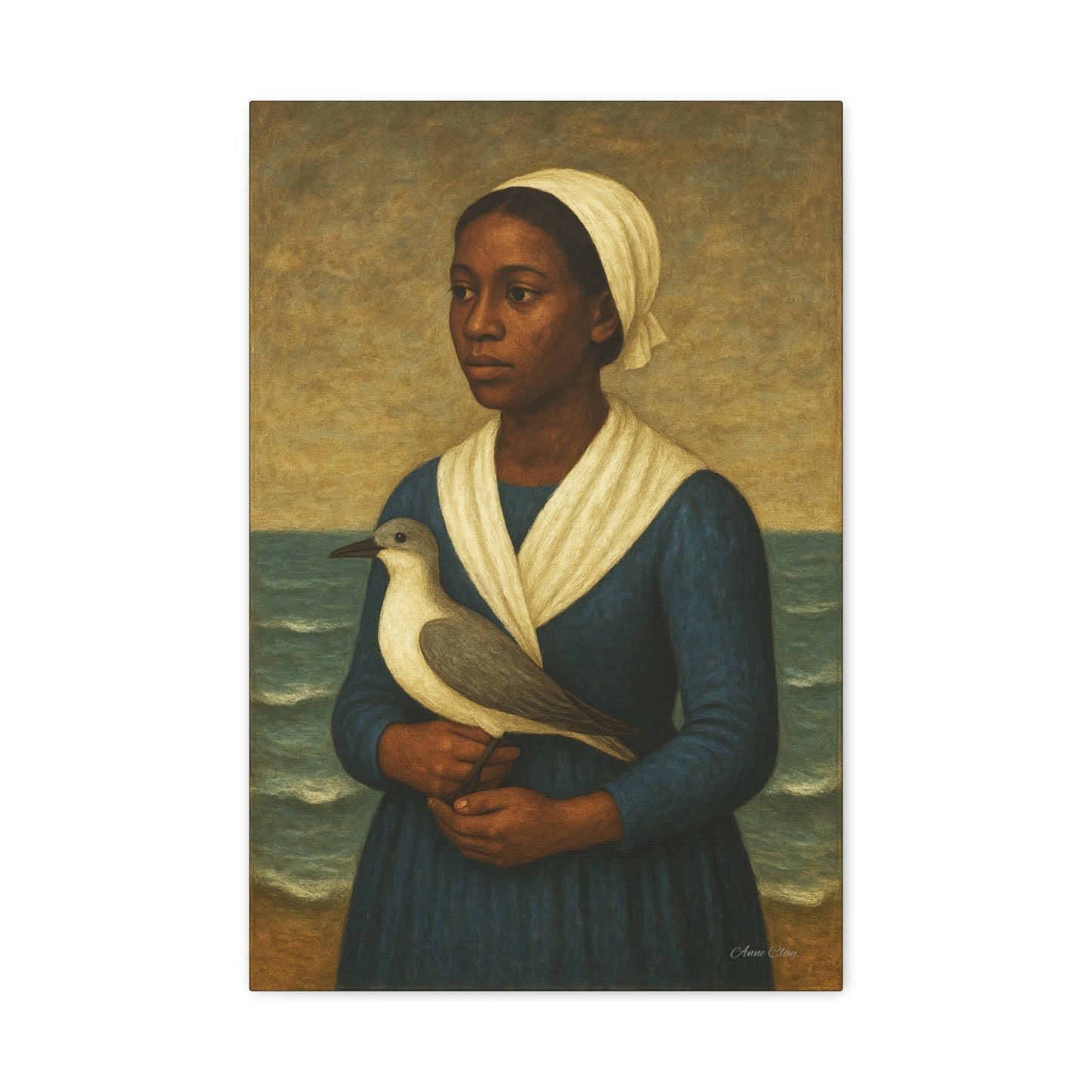 Canvas Wall Art - Portrait of a Woman with a Bird, Home Decor, Art Print, Gallery Wall, Unique Gift, Coastal Decoration, Fine Art