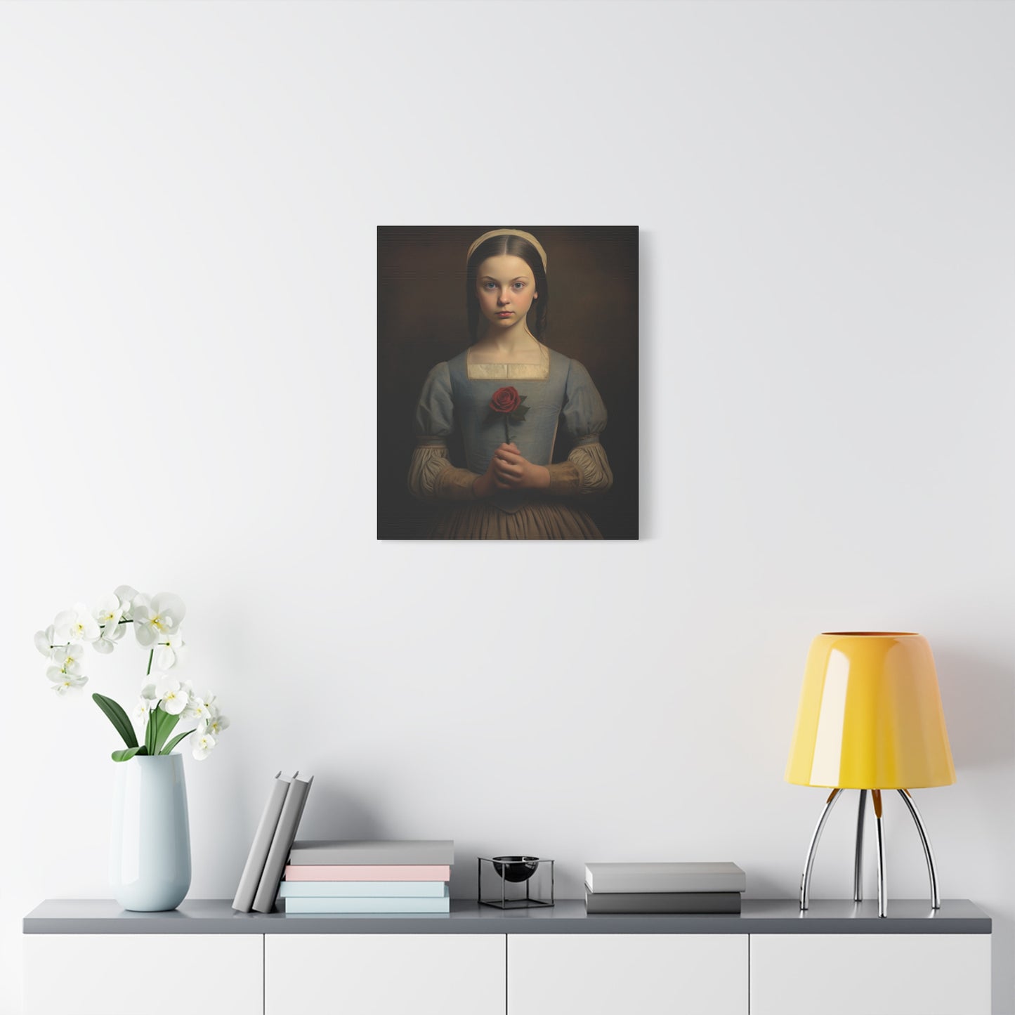 Vintage Girl with Rose Matte Canvas Wall Art