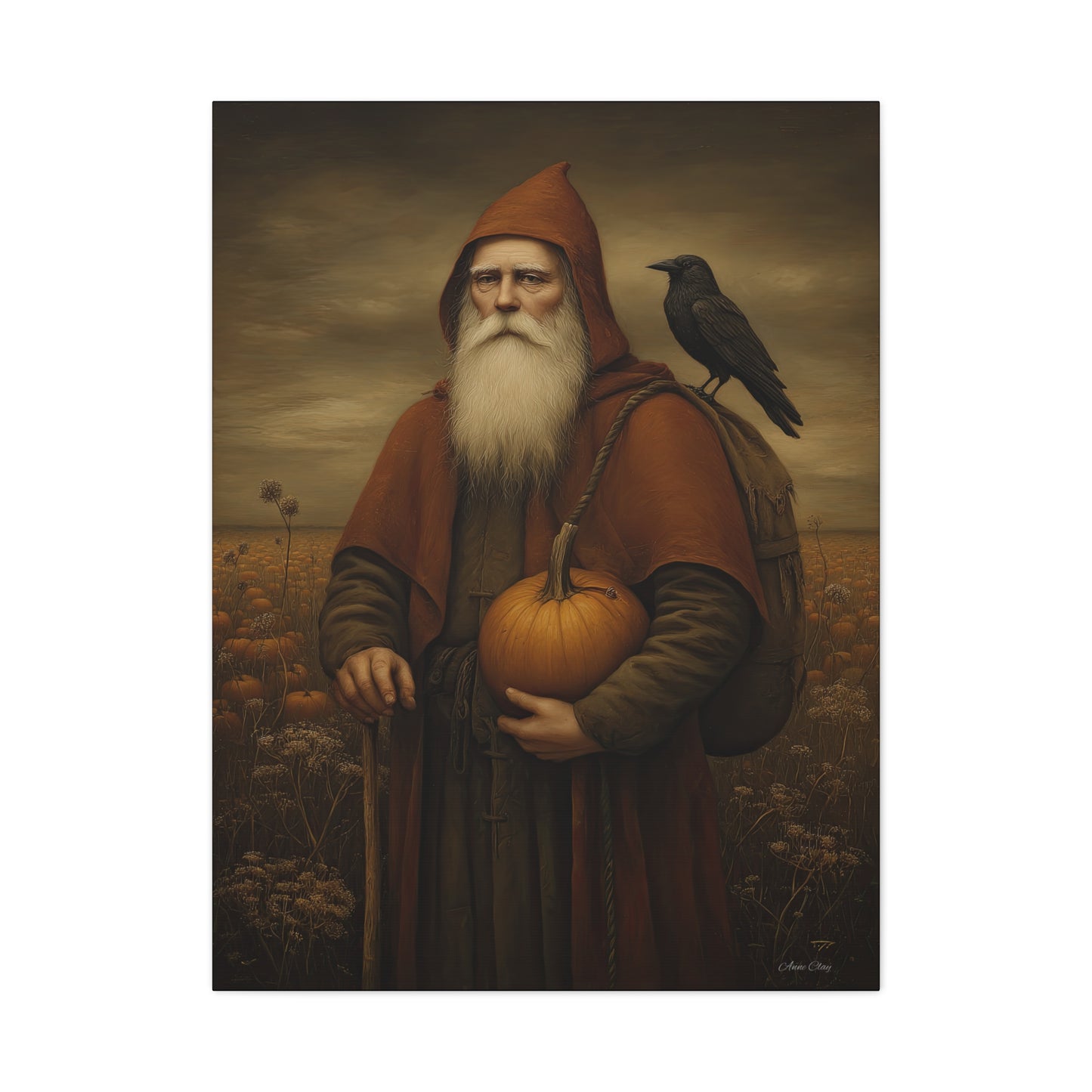 Autumn Santa Wall Art, Fall Decor, Pumpkin Harvest Print, Cozy Home Decor, Primitive Aesthetic