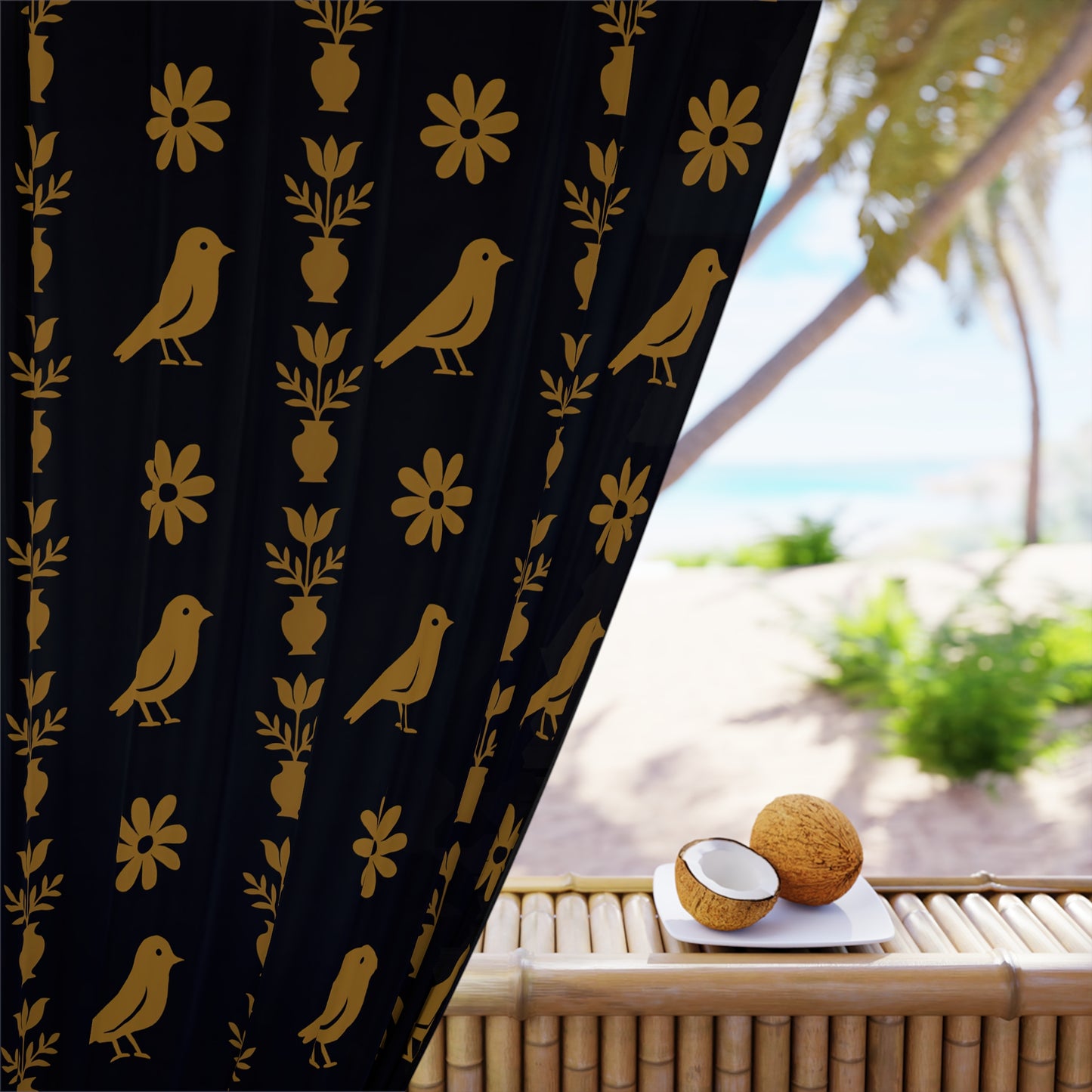 Elegant Bird Pattern Window Curtains - Home Decor, Boho Style, Rustic Charm, Room Makeover, Blackout Drapes