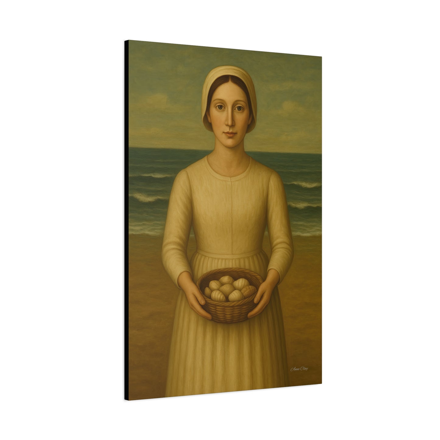 Stretched Canvas Art Print of Young Woman with Eggs, Wall Decor, Vintage Style, Gift for Home, Art Lovers, Mother's Day