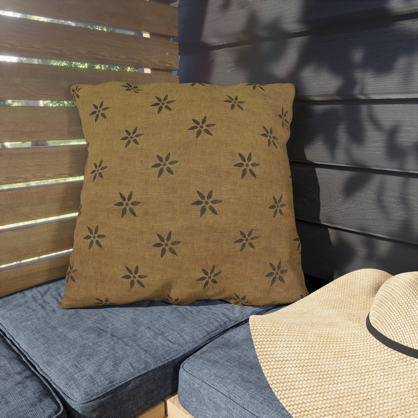 Grungy Burlap style Stencil Petals Outdoor Pillows