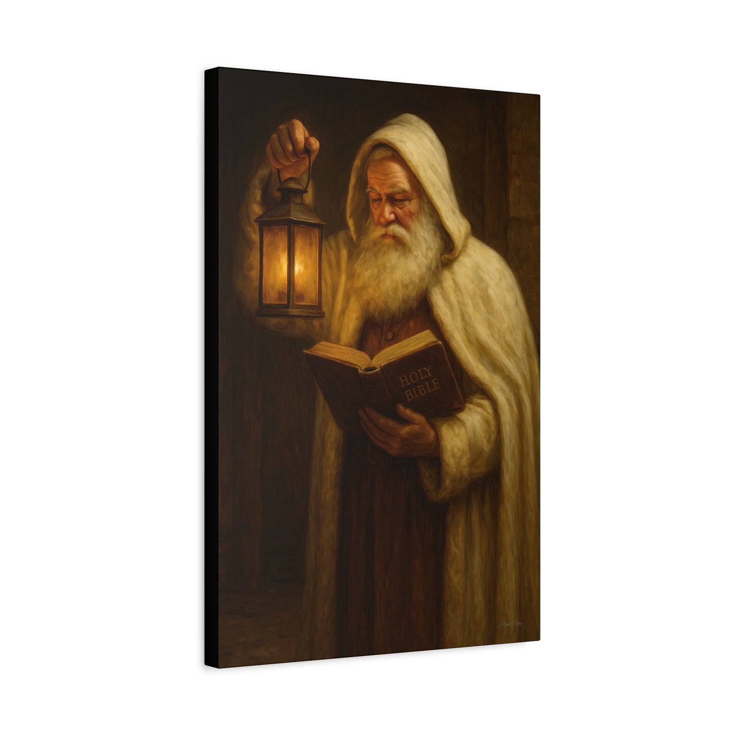 Canvas Wall Art, Old World Santa with Lantern and BibleCozy Home Decor, Rustic Decor for Xmas