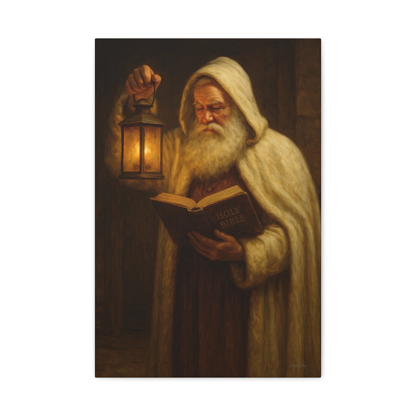 Canvas Wall Art, Old World Santa with Lantern and BibleCozy Home Decor, Rustic Decor for Xmas