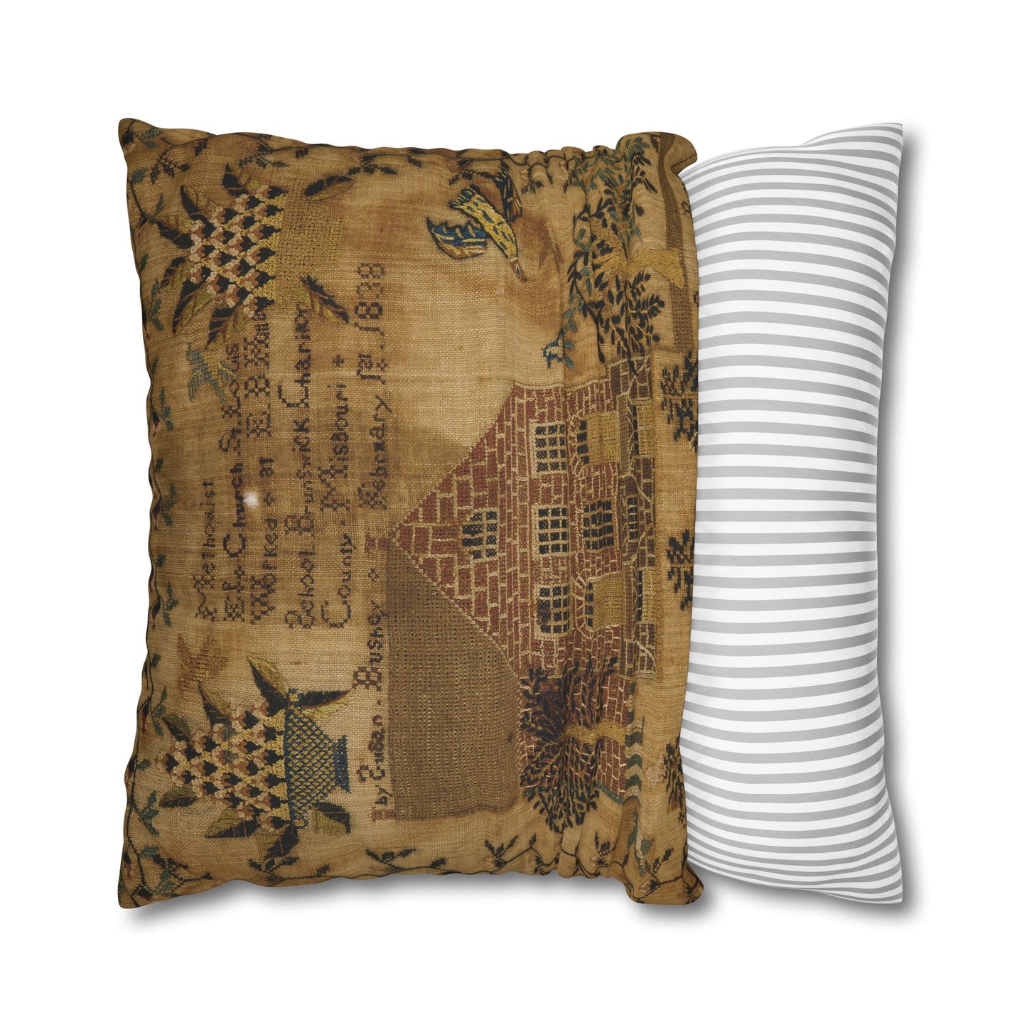 Gritty Prim Sampler Square Poly Canvas Pillowcase