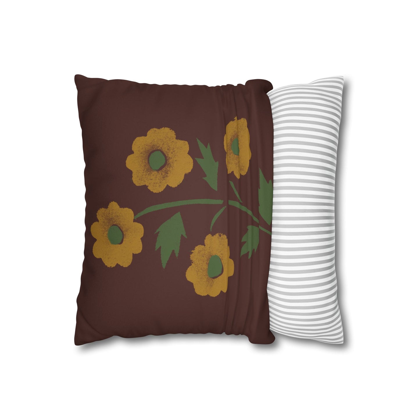 Stencilled Flower on Country Red Faux Suede Square Pillowcase