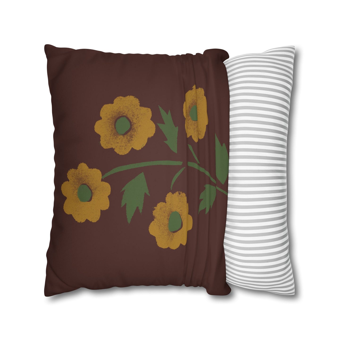 Stencilled Flower on Country Red Faux Suede Square Pillowcase