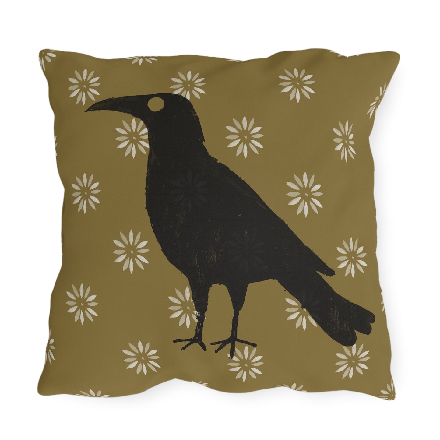 Crow on Petal Stencil Outdoor Pillows