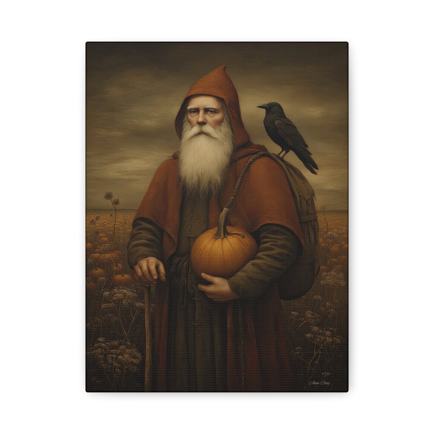 Autumn Santa Wall Art, Fall Decor, Pumpkin Harvest Print, Cozy Home Decor, Primitive Aesthetic