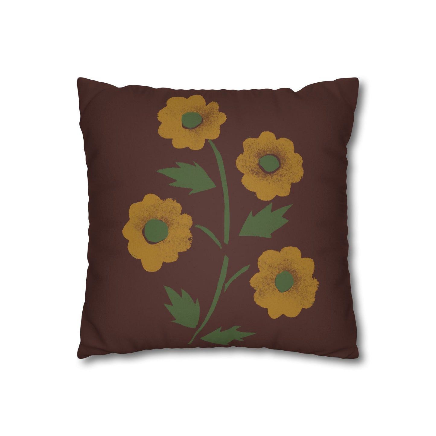 Stencilled Flower on Country Red Faux Suede Square Pillowcase