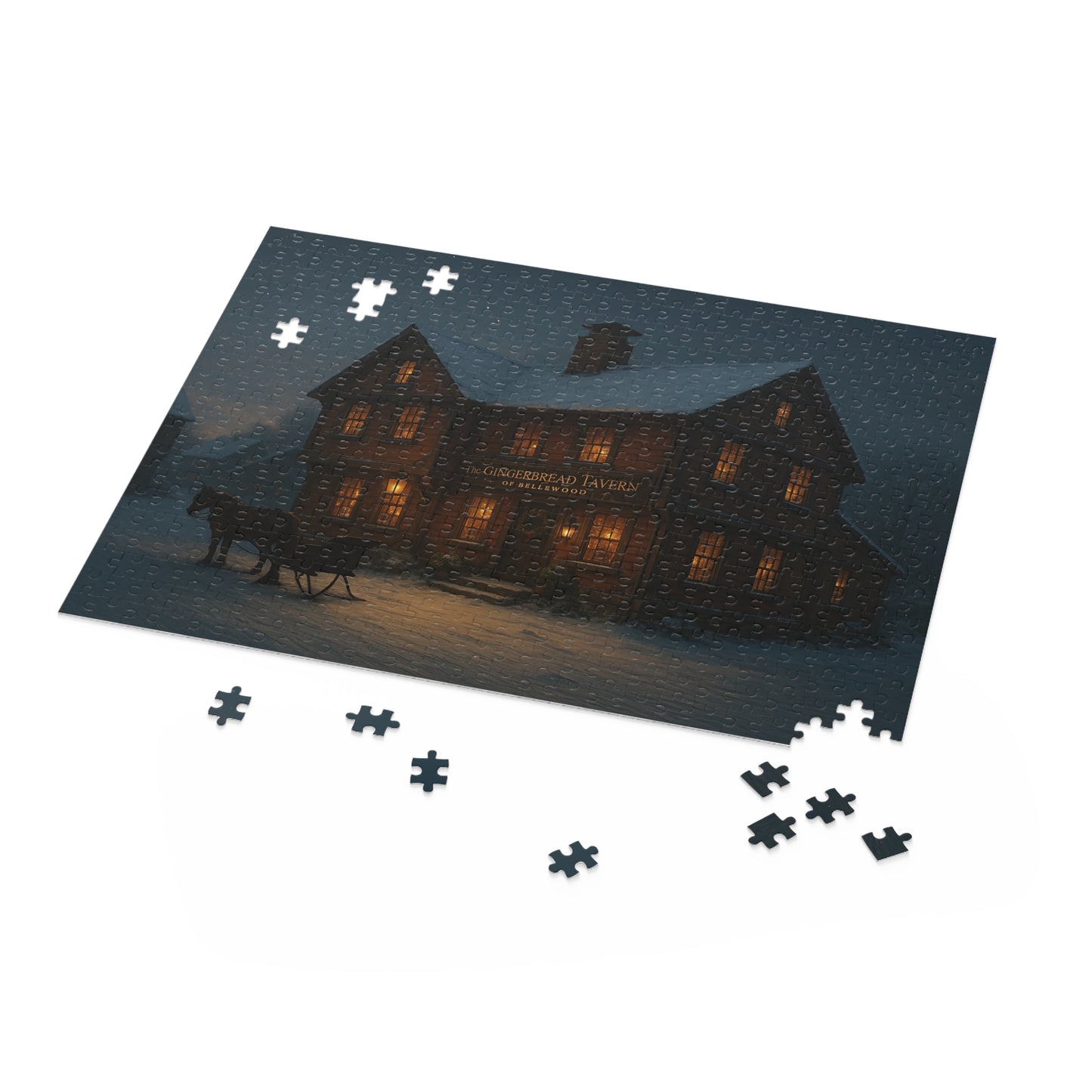 PUZZLE!!!! Cozy Snowy Tavern Puzzle — Warm-Lit Winter Evening Jigsaw (120/252/500 pcs)
