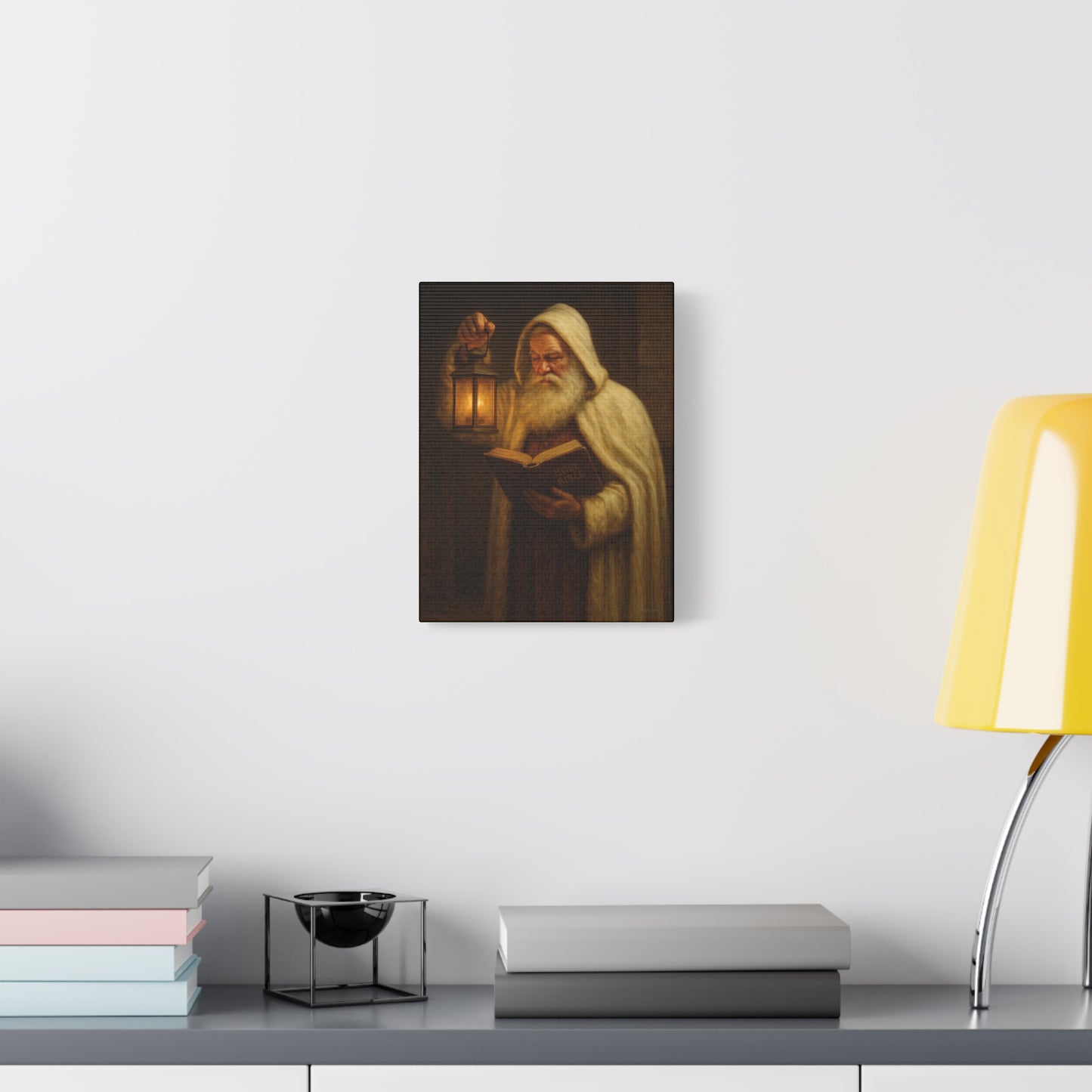 Canvas Wall Art, Old World Santa with Lantern and BibleCozy Home Decor, Rustic Decor for Xmas