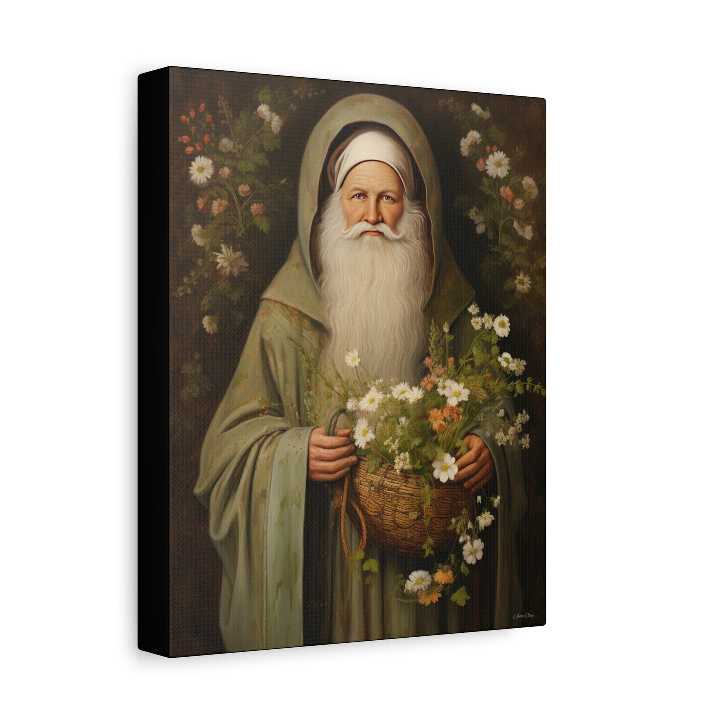 Floral Santa Matte Canvas, Stretched, 1.25"