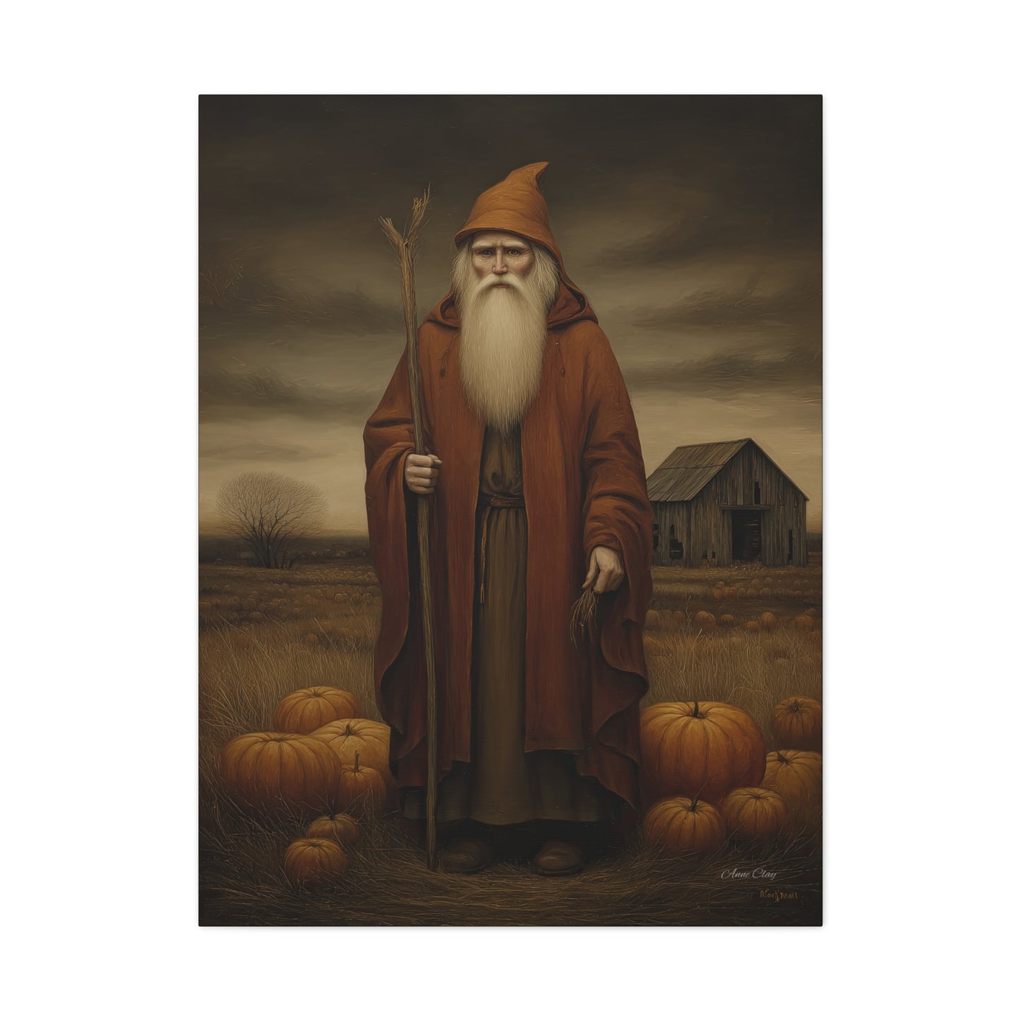 Autumn Santa Canvas Art Print, Fall Decor,