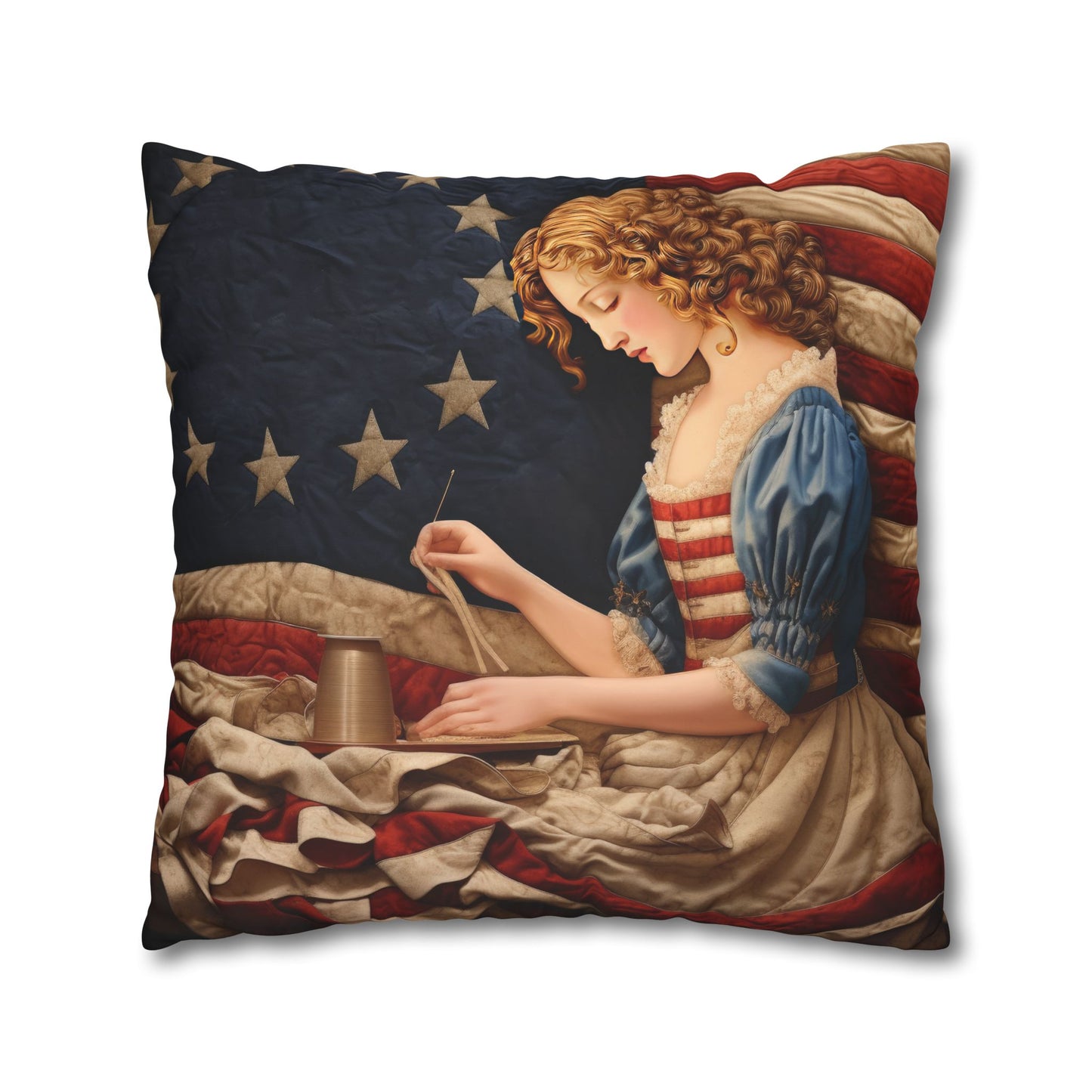Faux Quilted Betsy Ross Square Poly Canvas Pillowcase