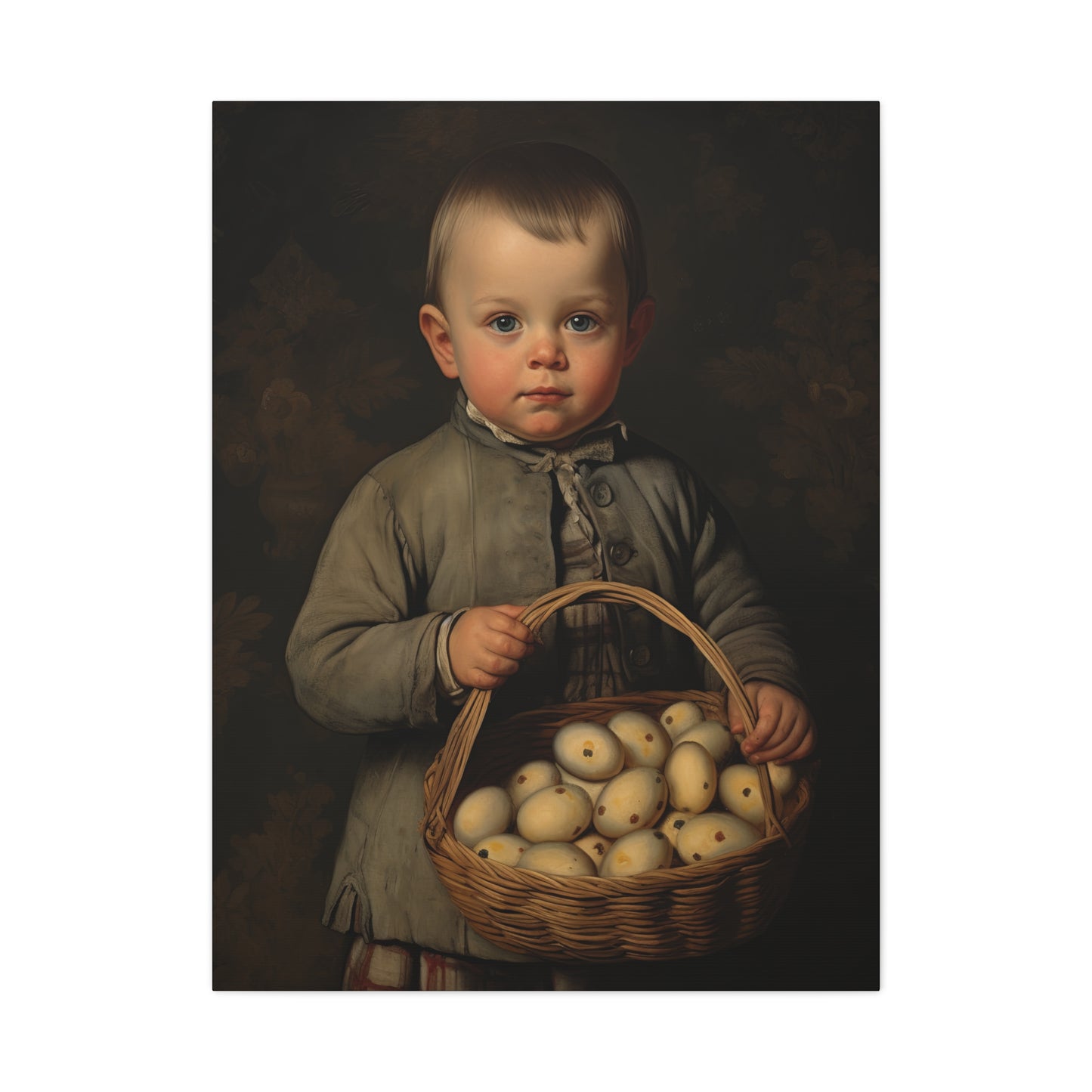Boy with Eggs Whimsical Child Portrait Canvas Art - Vintage Decor for Home