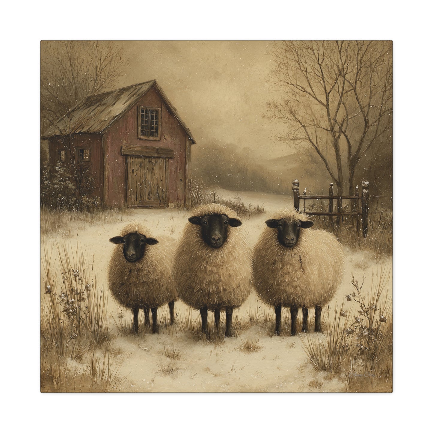Rustic Sheep Canvas Art, Farmhouse Decor, Country Wall Art, Living Room Decor, Cozy Home Accent
