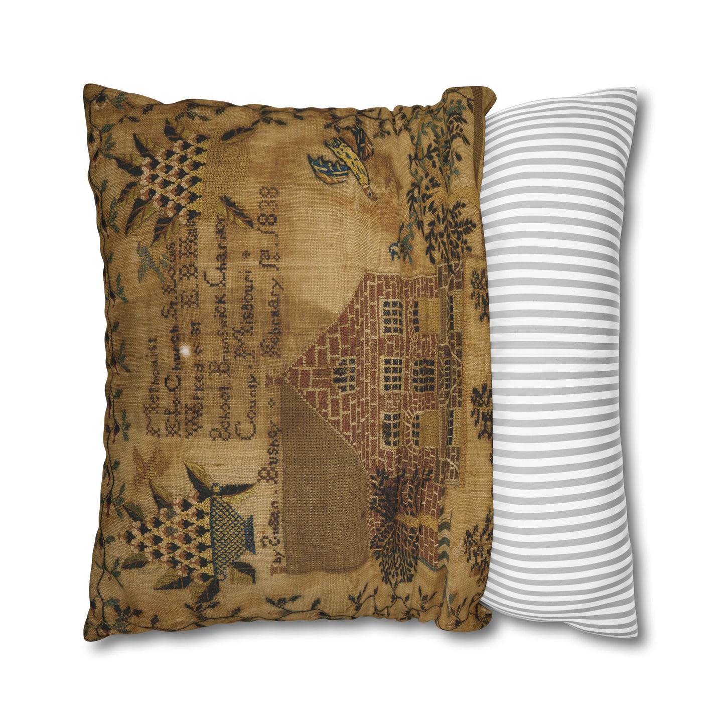 Gritty Prim Sampler Square Poly Canvas Pillowcase