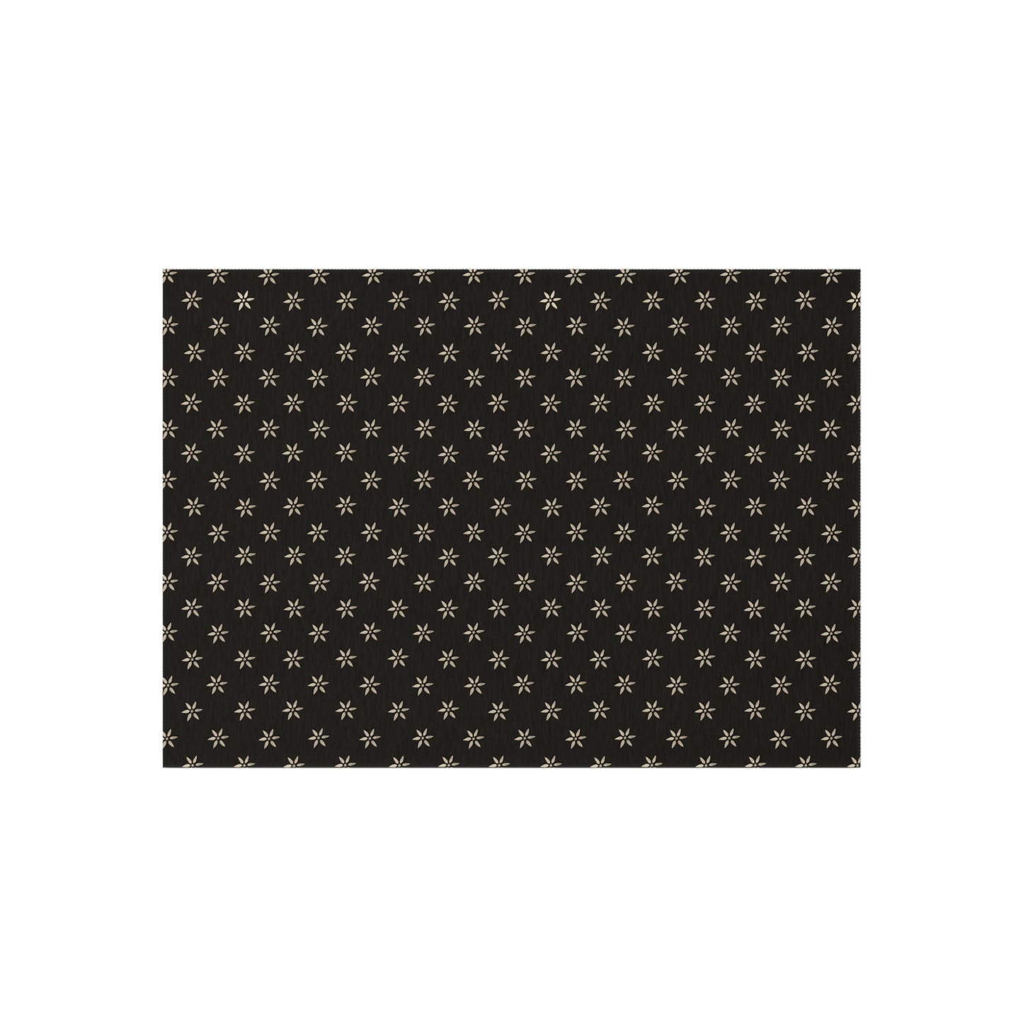 Cream Stencil Flowers on Black Outdoor Rug