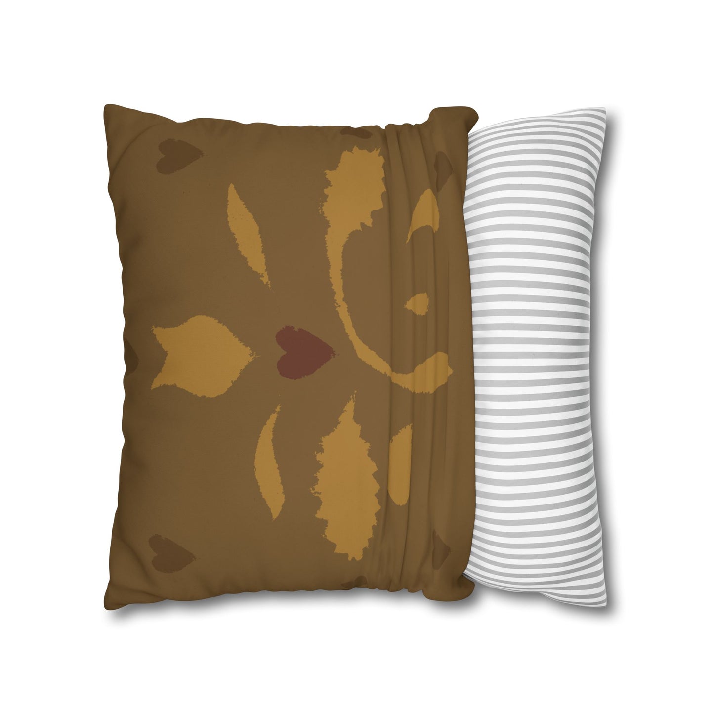 Leaves and Hearts Stencil Square Poly Canvas Pillowcase