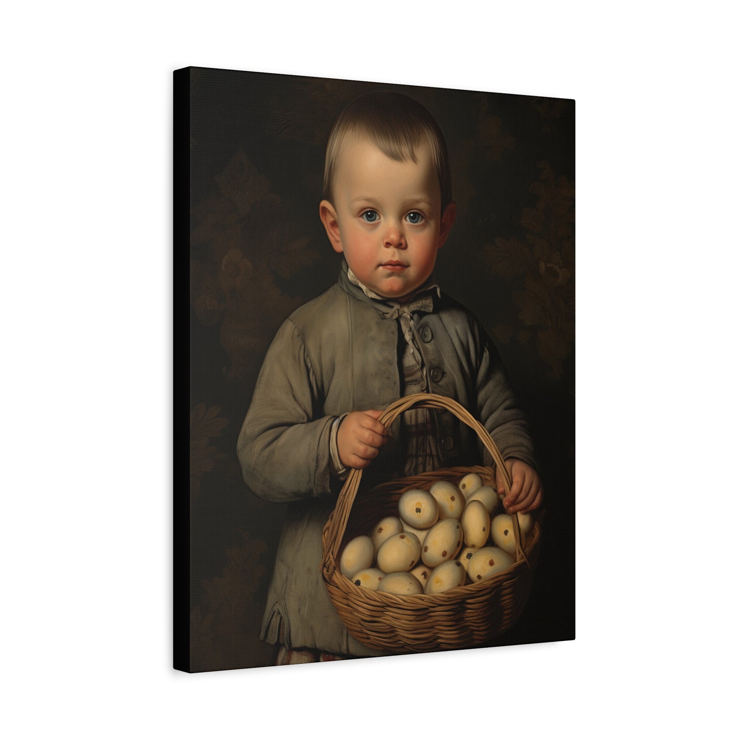 Boy with Eggs Whimsical Child Portrait Canvas Art - Vintage Decor for Home