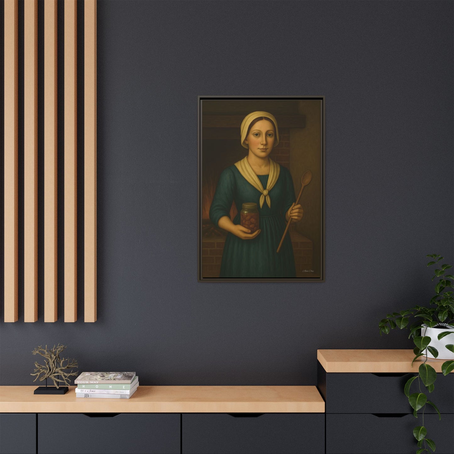 Framed Matte Canvas: Rustic Canning Vintage Homemaker Portrait - Rustic Kitchen Wall Art