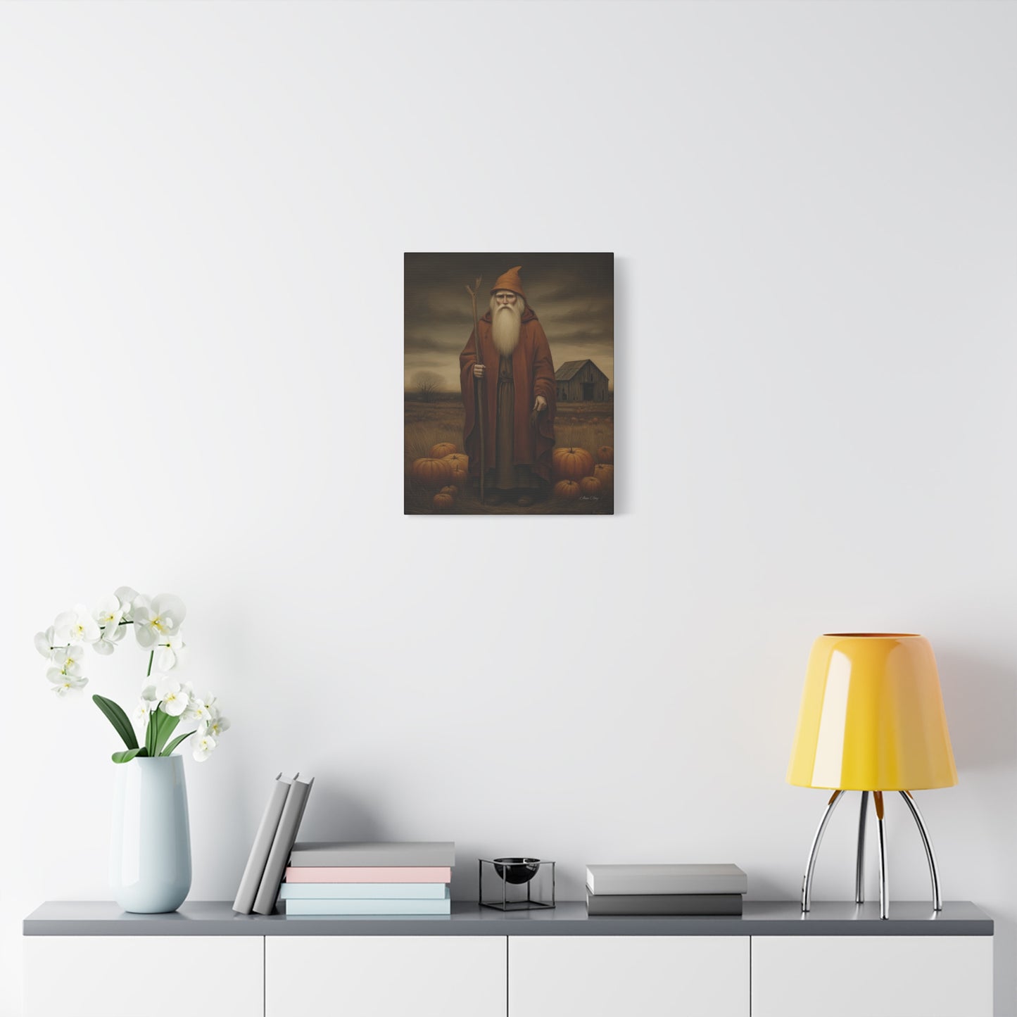 Autumn Santa Canvas Art Print, Fall Decor,