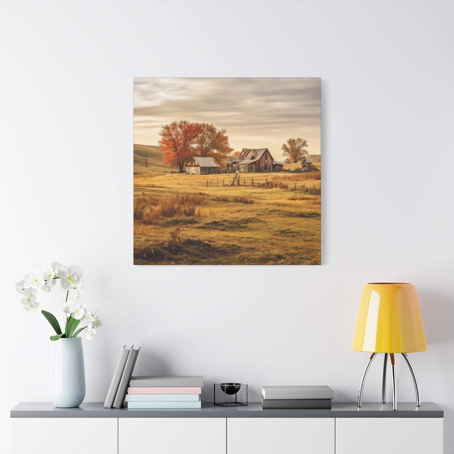 Rustic Farmhouse Canvas Wall Art, Autumn Landscape Decor, Cozy Home Decoration, Farmhouse Style Gift, Rustic Wall Art for All Occasions