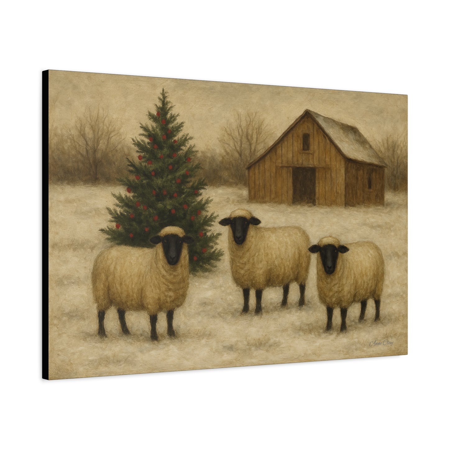 Christmas Sheep Canvas Wall Art, Holiday Decor, Farmhouse Style, Rustic Artwork, Winter Home Decoration