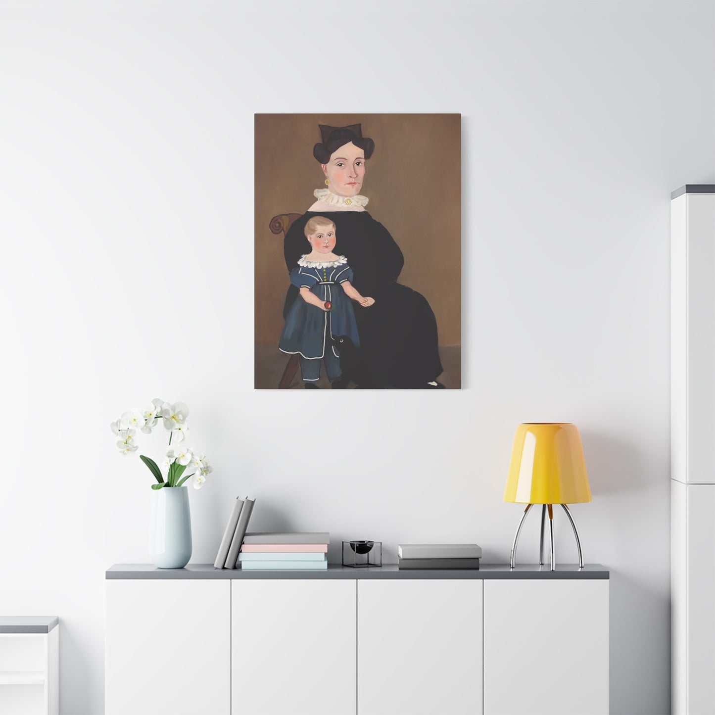 Early American Folk Art Mother and Child Vintage Portrait Canvas Art for Home Decor
