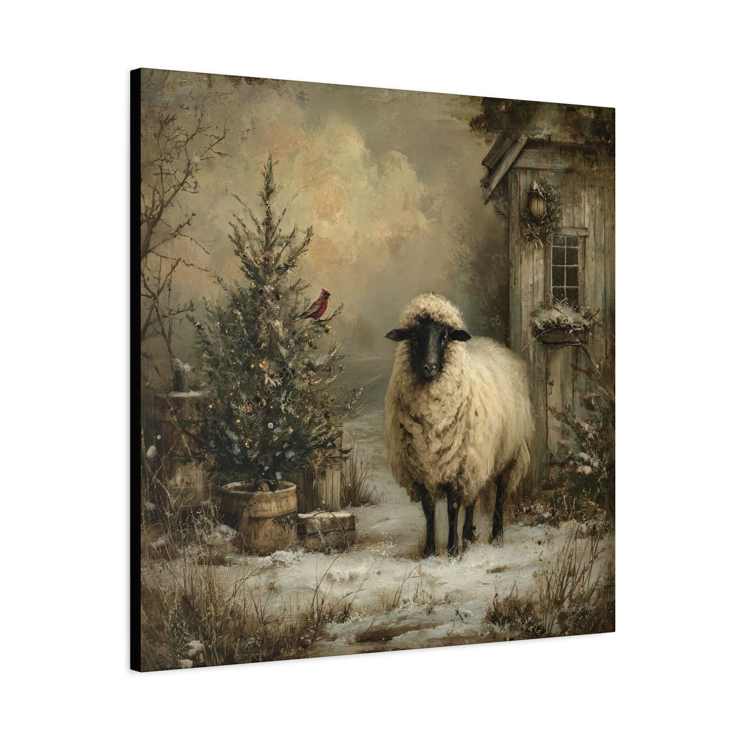 Cozy Farmhouse Canvas Print, Rustic Home Decor, Christmas Wall Art, Sheep Artwork, Winter Landscape Decor, Gift for Animal Lovers