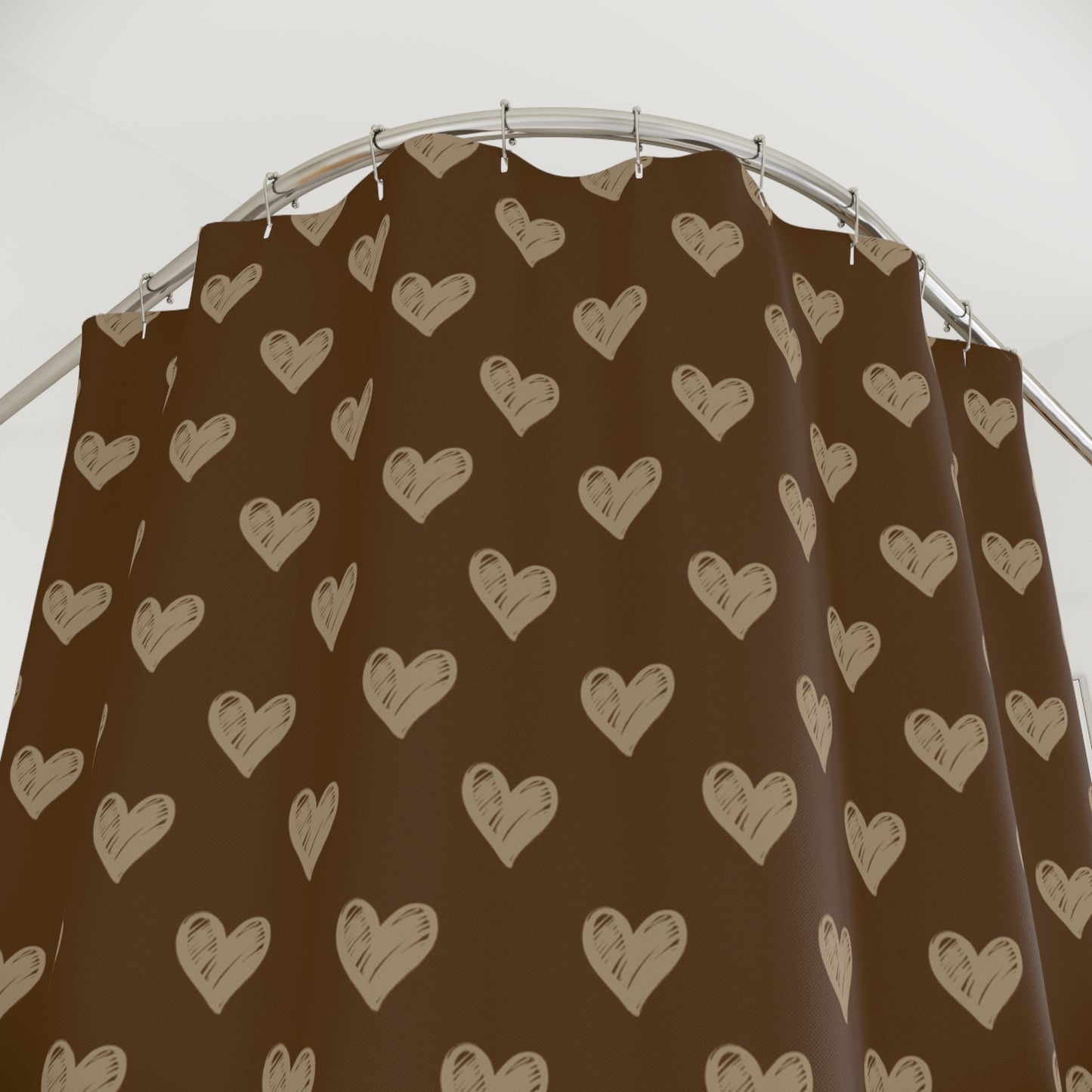Cream Hearts on Chocolate Shower Curtains