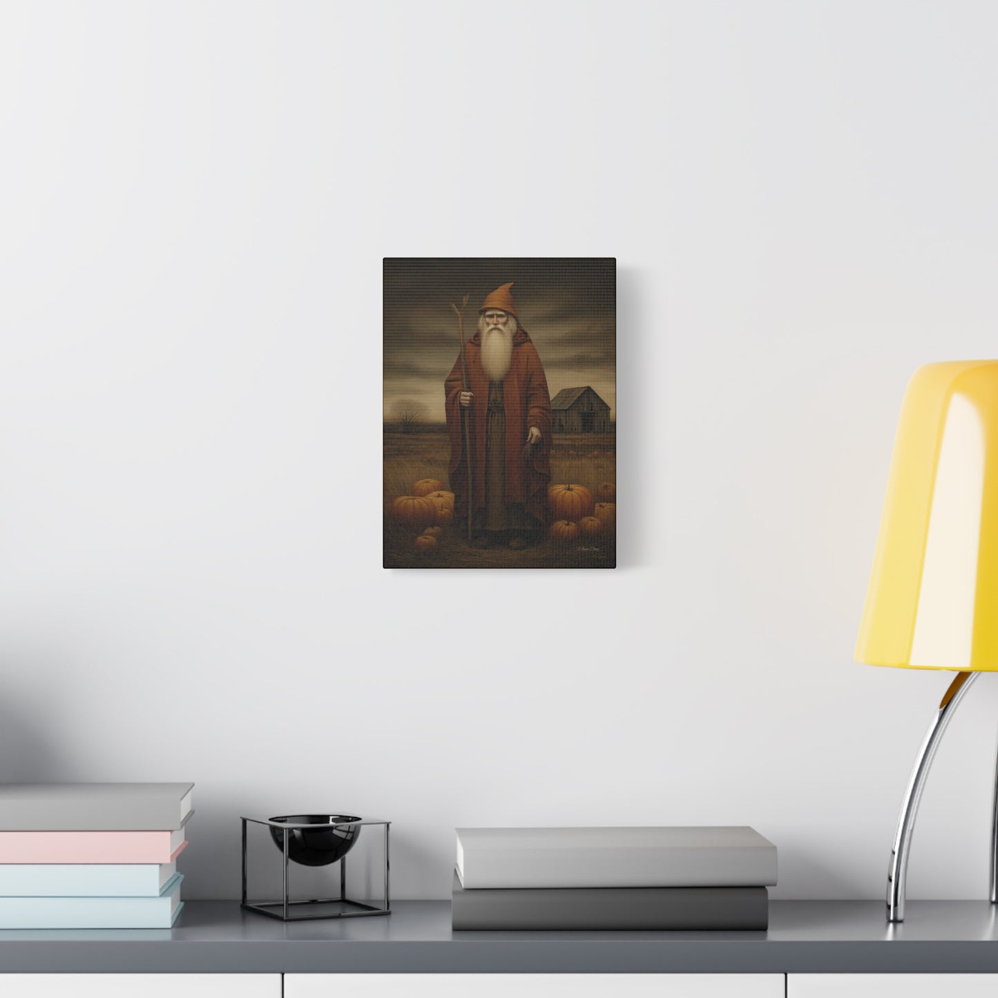 Autumn Santa Canvas Art Print, Fall Decor,