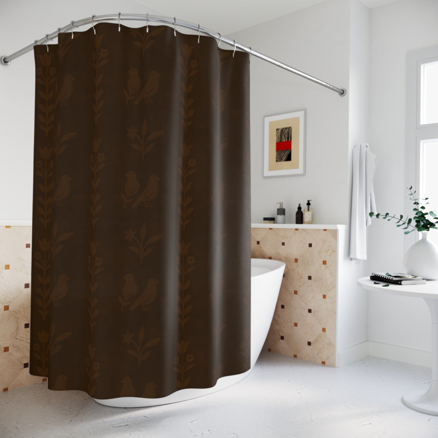 Elegant Floral Shower Curtain, Modern Bathroom Decor, Boho Chic, Soft Neutrals, Gift for Homeowners, Mothers Day