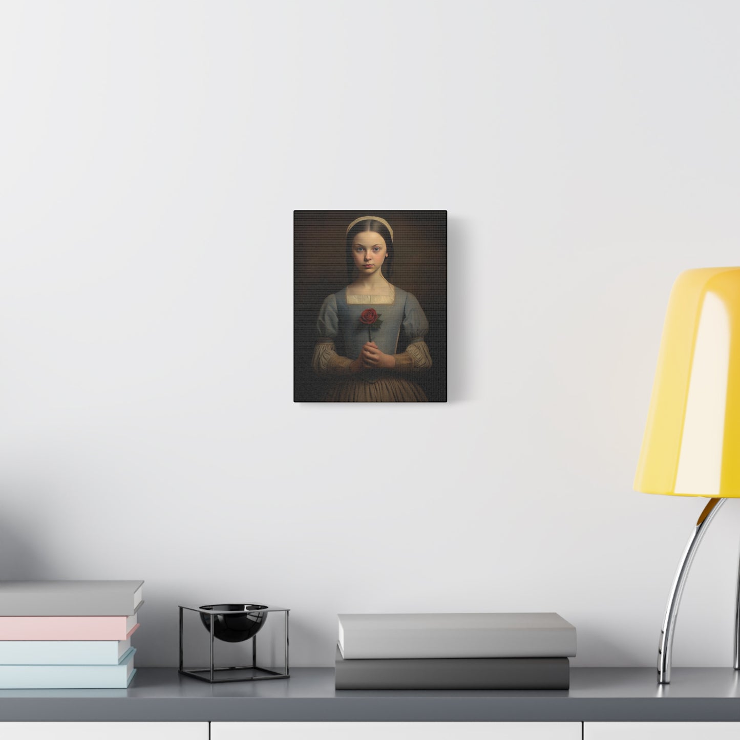 Vintage Girl with Rose Matte Canvas Wall Art