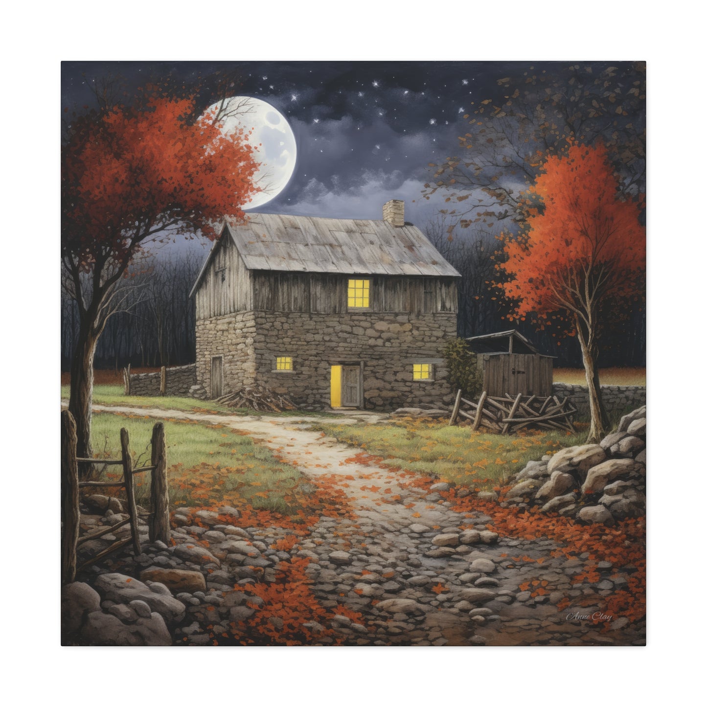 Rustic Cabin Art Print, Home Decor, Autumn Wall Art, Cozy Living Room Decor, Gift for Nature Lovers, Fall Decor