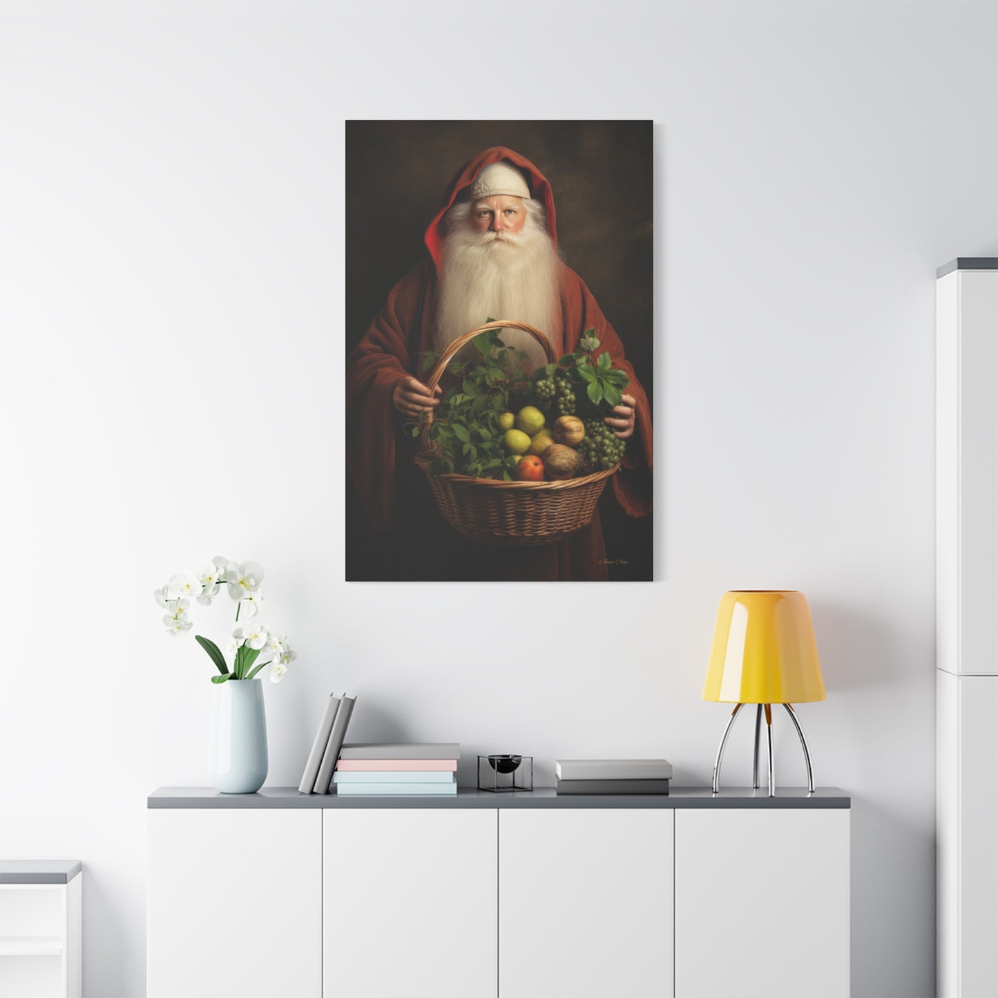 Fruit Basket Santa Matte Canvas, Stretched, 1.25"