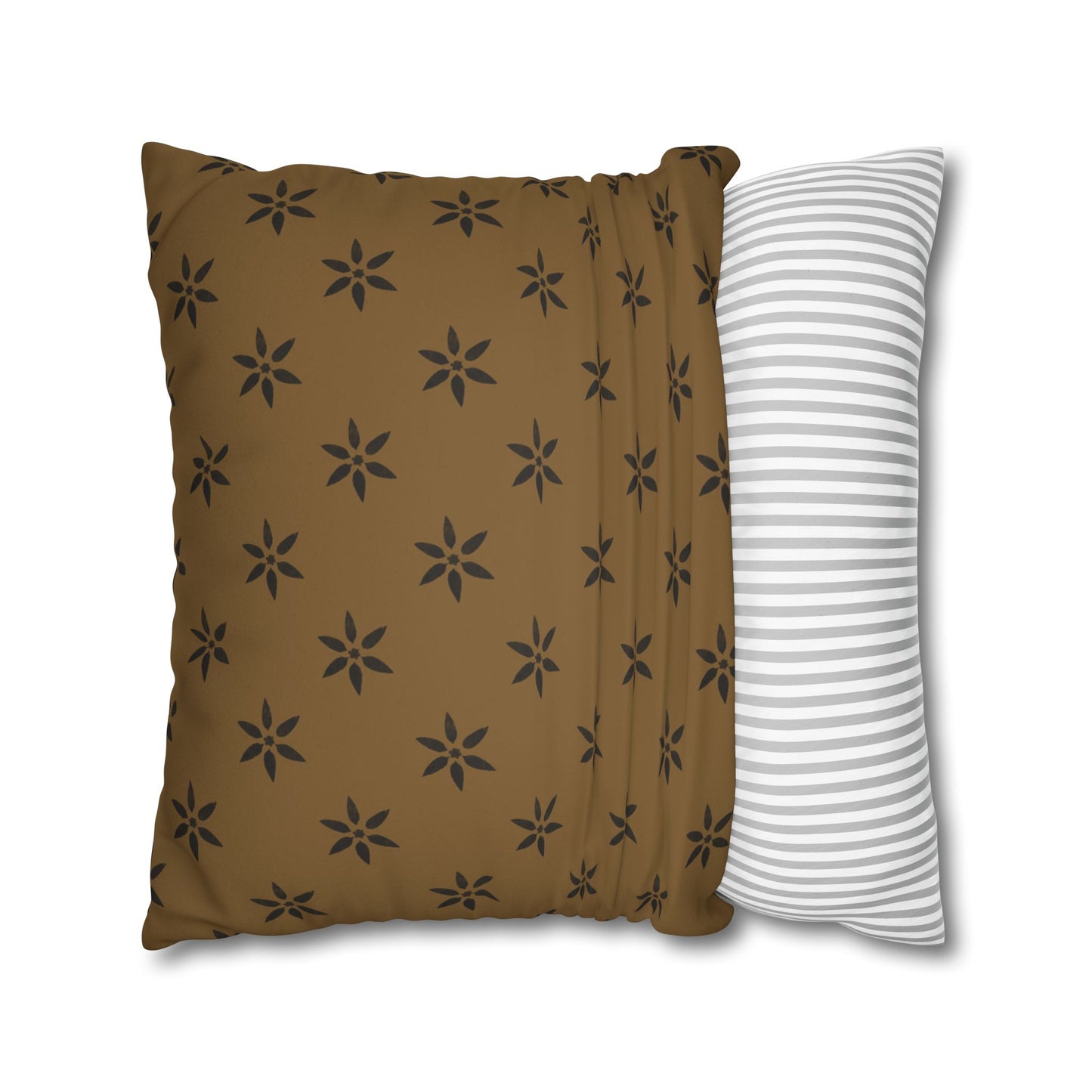 Black Petal Stencil on Deep Gold Faux Suede Square Pillowcase