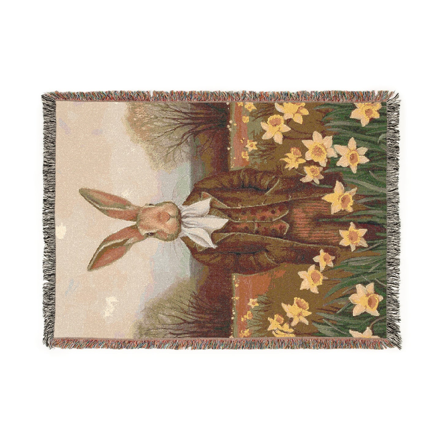 Vintage Rabbit Woven Blanket - Cozy Home Decor for Spring Celebrations