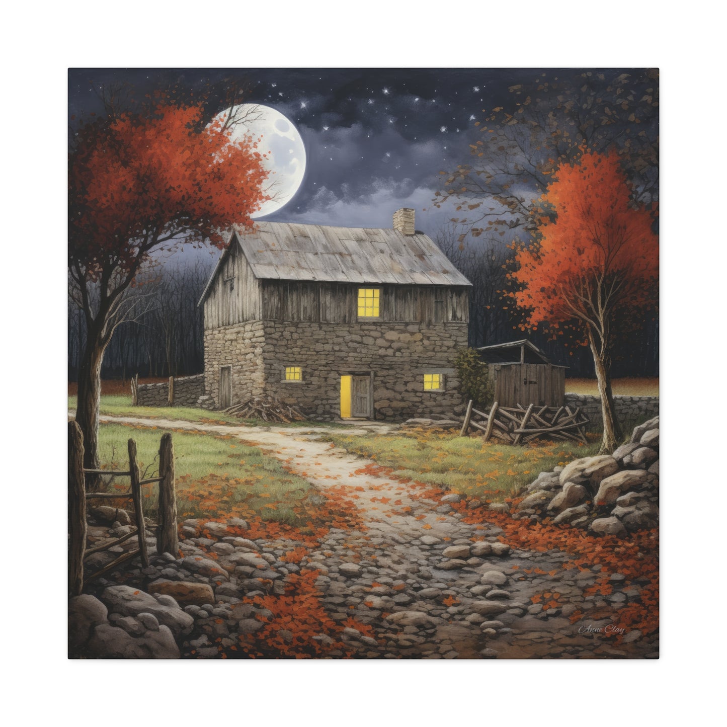 Rustic Cabin Art Print, Home Decor, Autumn Wall Art, Cozy Living Room Decor, Gift for Nature Lovers, Fall Decor