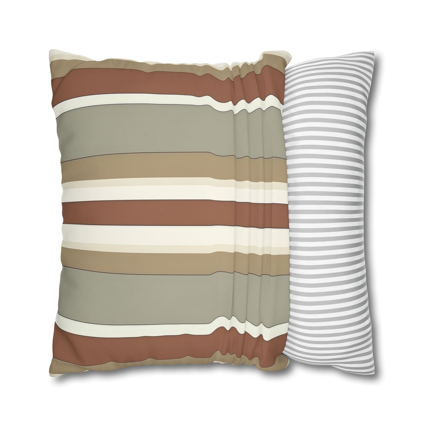 Fantasy Collection Taupe Stripes Square Poly Canvas Pillowcase